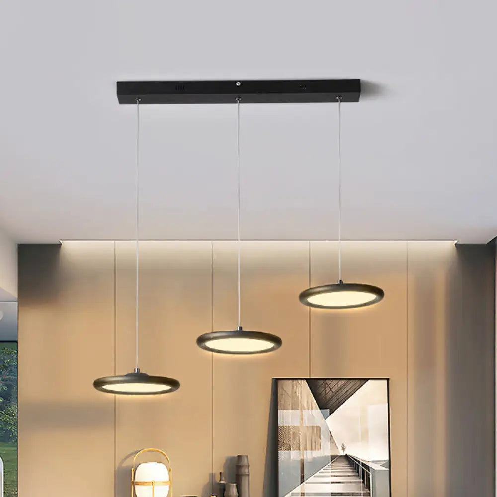 Minimalist Black/White Multi-Light Pendant With 3 Acrylic Disc Lights - Warm/White Light Ideal For