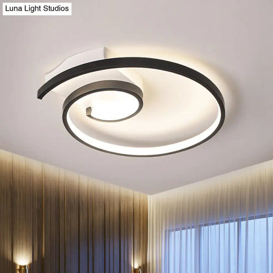 Minimalist Black/White Swirl Led Flushmount Ceiling Light In Warm/White Black / Warm