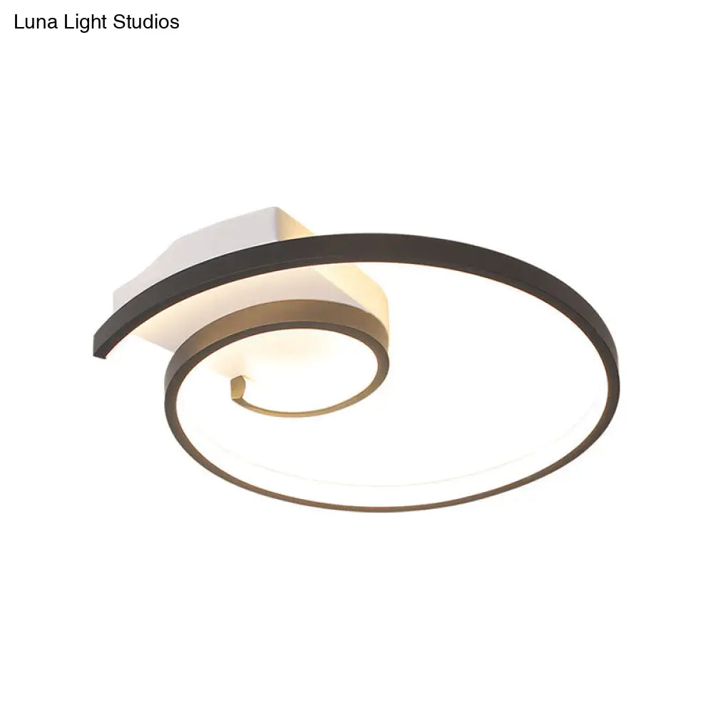 Minimalist Black/White Swirl Led Flushmount Ceiling Light In Warm/White