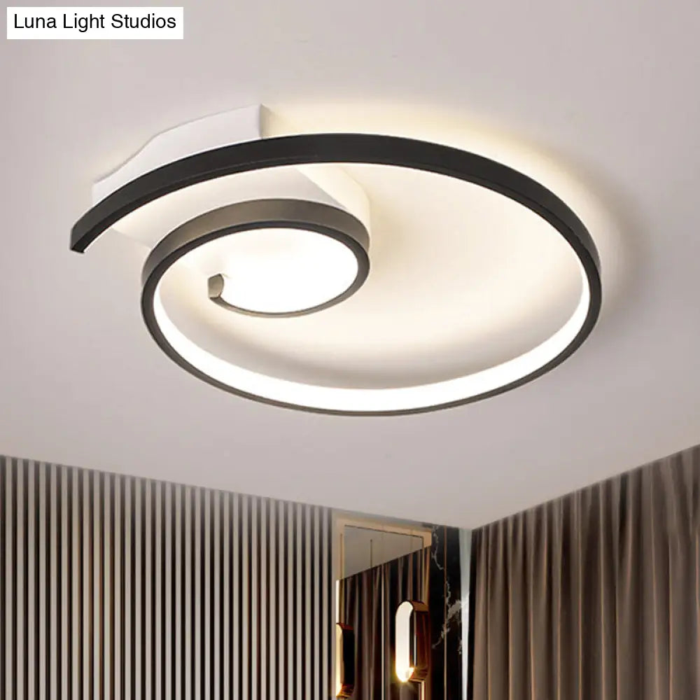 Minimalist Black/White Swirl Led Flushmount Ceiling Light In Warm/White