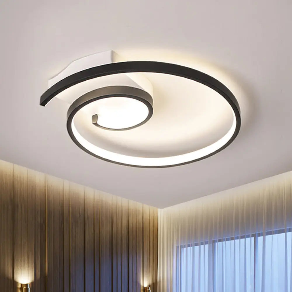 Minimalist Black/White Swirl Led Flushmount Ceiling Light In Warm/White Black / Warm