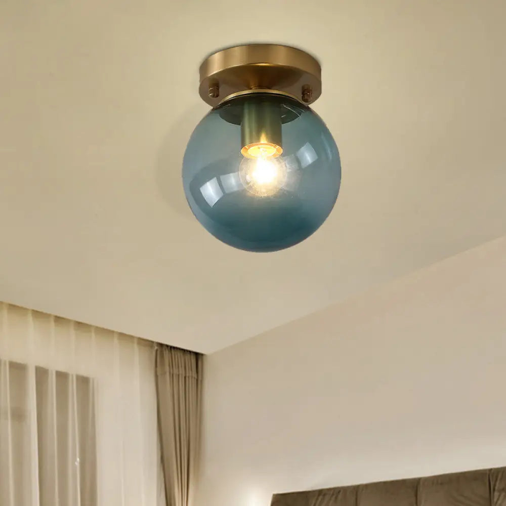 Minimalist Blue/Tan Spherical Glass Flushmount Ceiling Light For Balcony Blue