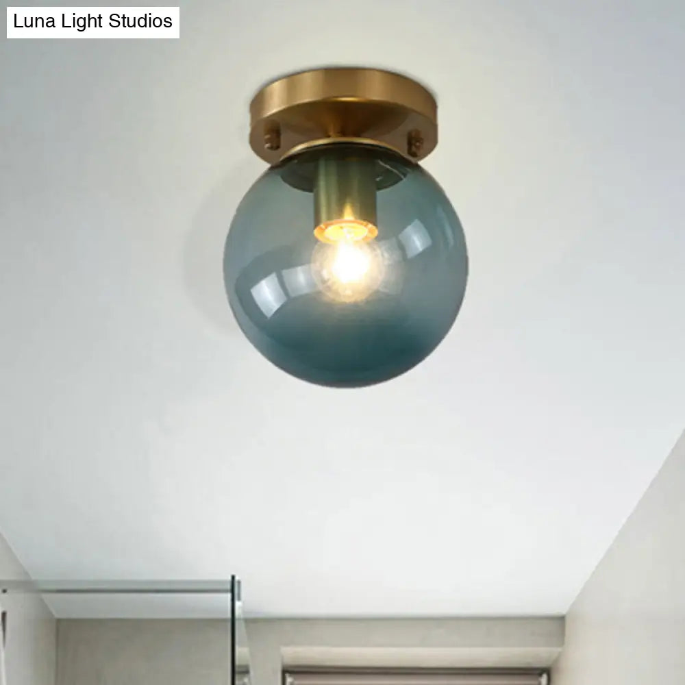 Minimalist Blue/Tan Spherical Glass Flushmount Ceiling Light For Balcony