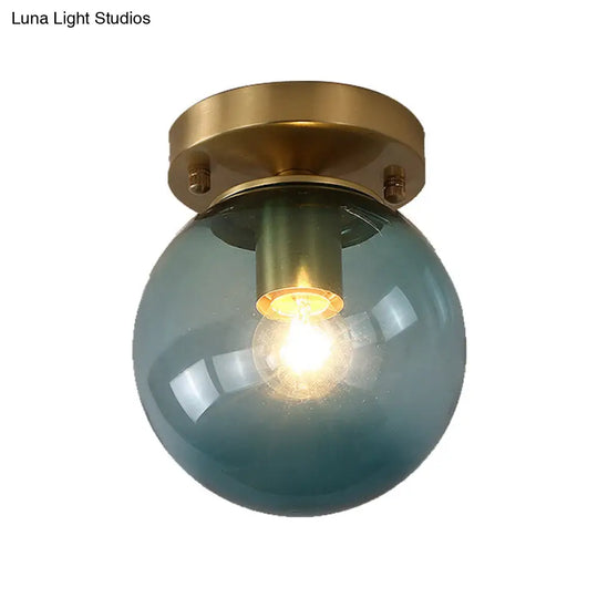 Minimalist Blue/Tan Spherical Glass Flushmount Ceiling Light For Balcony