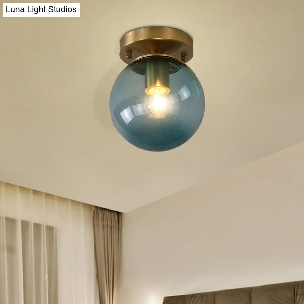 Minimalist Blue/Tan Spherical Glass Flushmount Ceiling Light For Balcony Blue