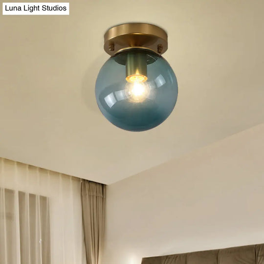 Minimalist Blue/Tan Spherical Glass Flushmount Ceiling Light For Balcony Blue