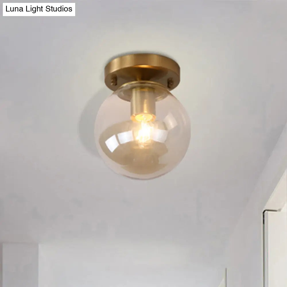 Minimalist Blue/Tan Spherical Glass Flushmount Ceiling Light For Balcony