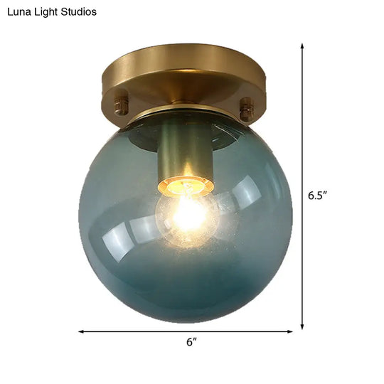 Minimalist Blue/Tan Spherical Glass Flushmount Ceiling Light For Balcony