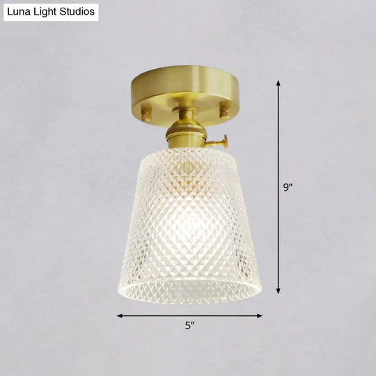 Minimalist Brass 1 - Head Ceiling Light With Carved Glass Shade For Corridors