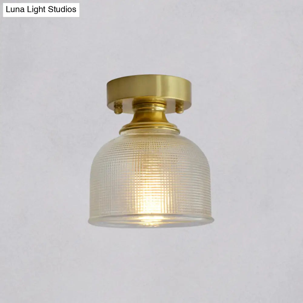 Minimalist Brass 1-Head Ceiling Light With Carved Glass Shade For Corridors / Bowl