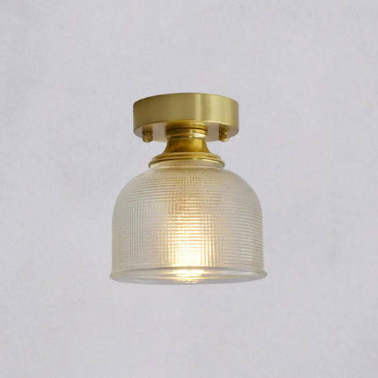 Minimalist Brass 1 - Head Ceiling Light With Carved Glass Shade For Corridors / Bowl