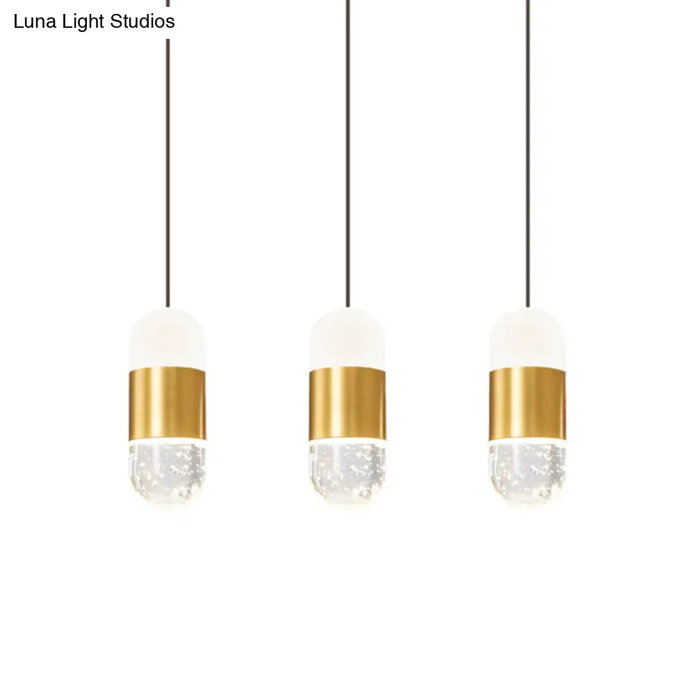 Minimalist Brass Cluster Pendant Light With Seedy Crystal Capsule - Perfect For Dining Room