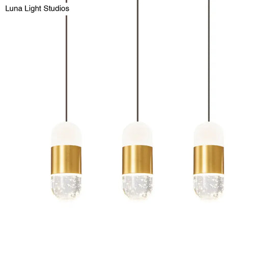 Minimalist Brass Cluster Pendant Light With Seedy Crystal Capsule - Perfect For Dining Room