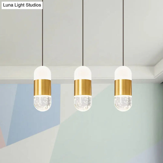 Minimalist Brass Cluster Pendant Light With Seedy Crystal Capsule - Perfect For Dining Room