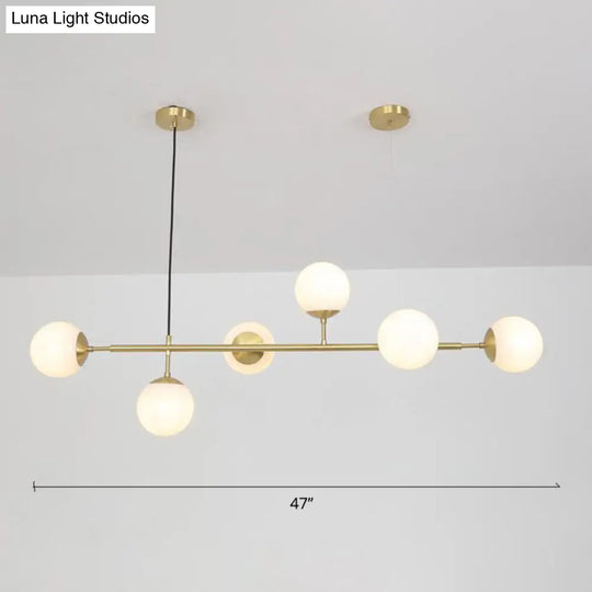 Minimalist Brass Ball Island Lamp: 6-Bulb Suspension Light With Glass Shade - Perfect For