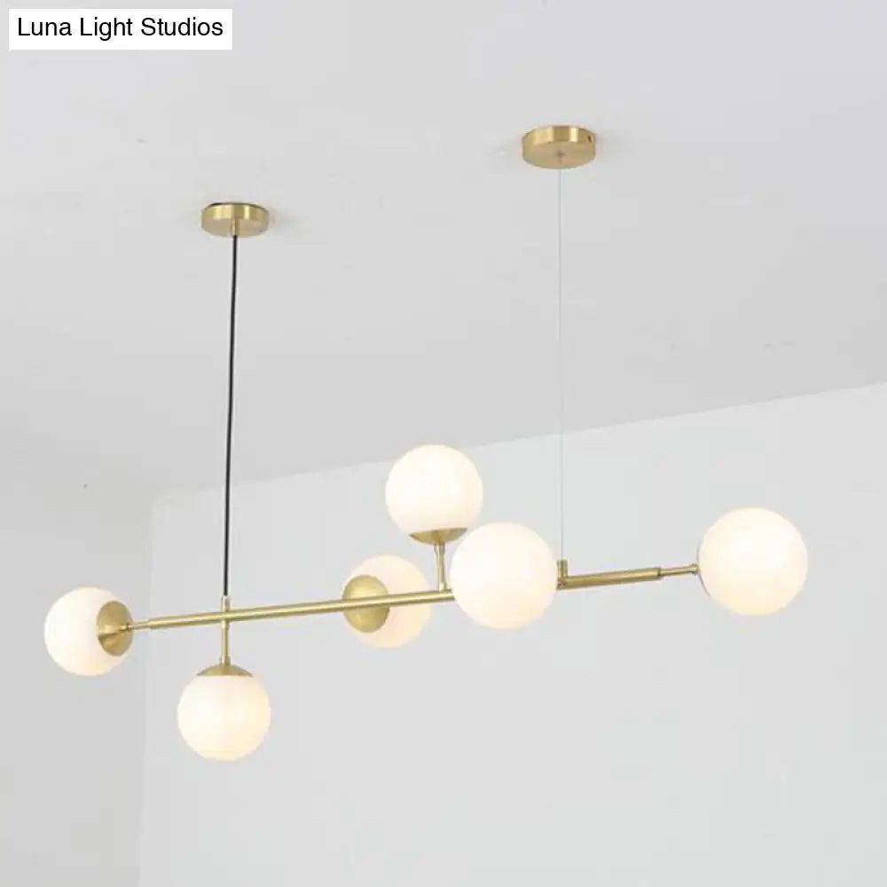 Minimalist Brass Ball Island Lamp: 6-Bulb Suspension Light With Glass Shade - Perfect For