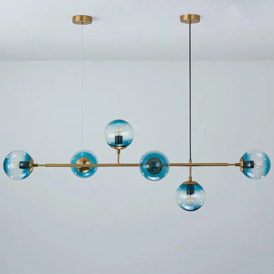 Minimalist Brass Ball Island Lamp: 6-Bulb Suspension Light With Glass Shade - Perfect For