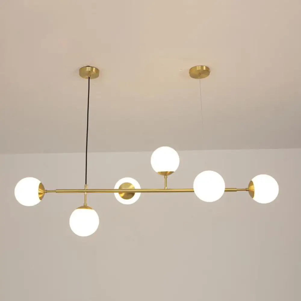 Minimalist Brass Ball Island Lamp: 6-Bulb Suspension Light With Glass Shade - Perfect For