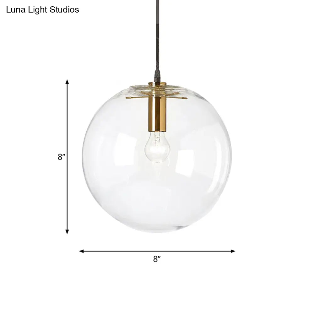 Minimalist Clear Glass Bubble Ball Pendant Light 1-Light Brass Ceiling Lamp 8/12 Dia