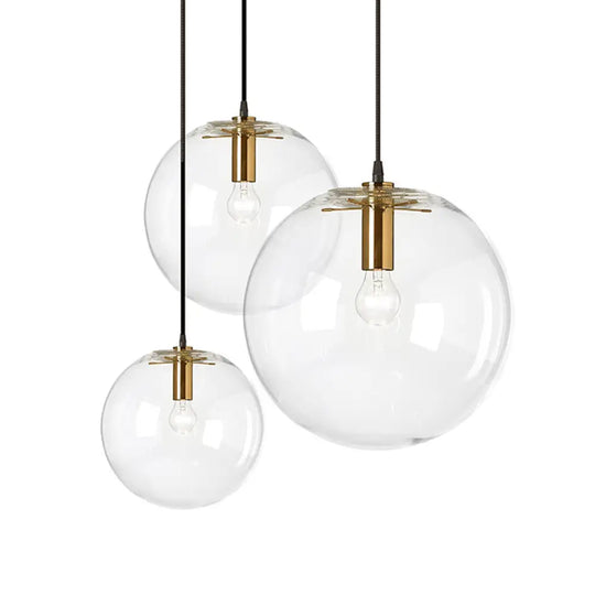 Minimalist Brass Bubble Ball Pendant Ceiling Lamp - Clear Glass 1-Light 8’/12’ Dia Gold / 8’