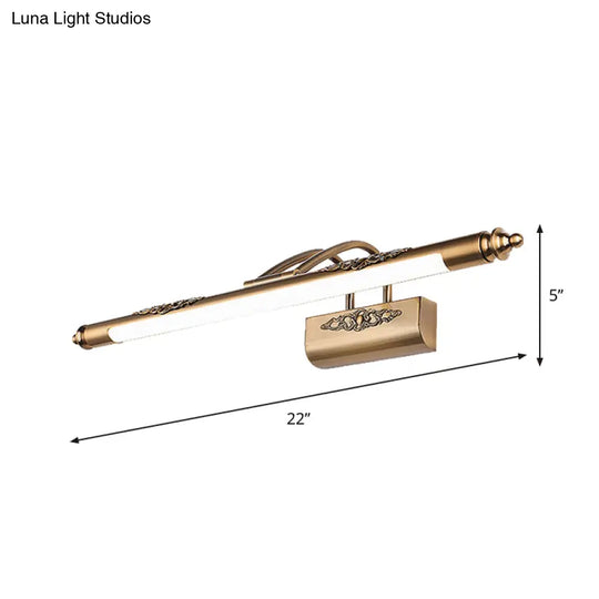 Minimalist Brass Carved Led Wall Sconce - Swing Arm Vanity Mirror Light