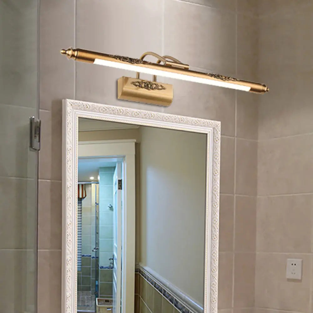 Minimalist Brass Carved Led Wall Sconce - Swing Arm Vanity Mirror Light