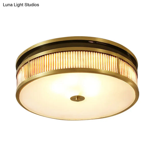 Minimalist Brass Ceiling Flush Mount Lamp With Opal Glass Shade - 4 Lights For Great Room