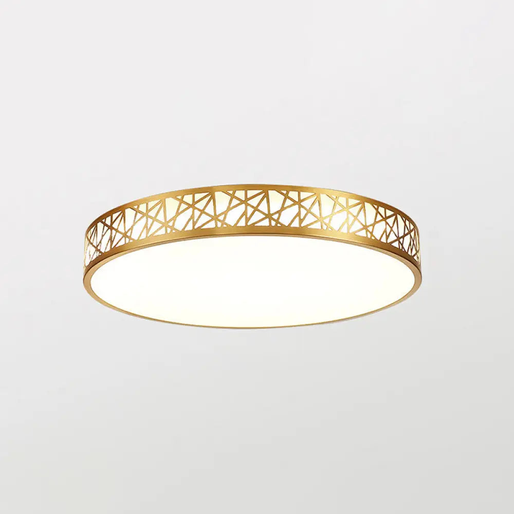 Minimalist Brass Ceiling Light With Geometric Design And Led Flushmount / 12’ Round