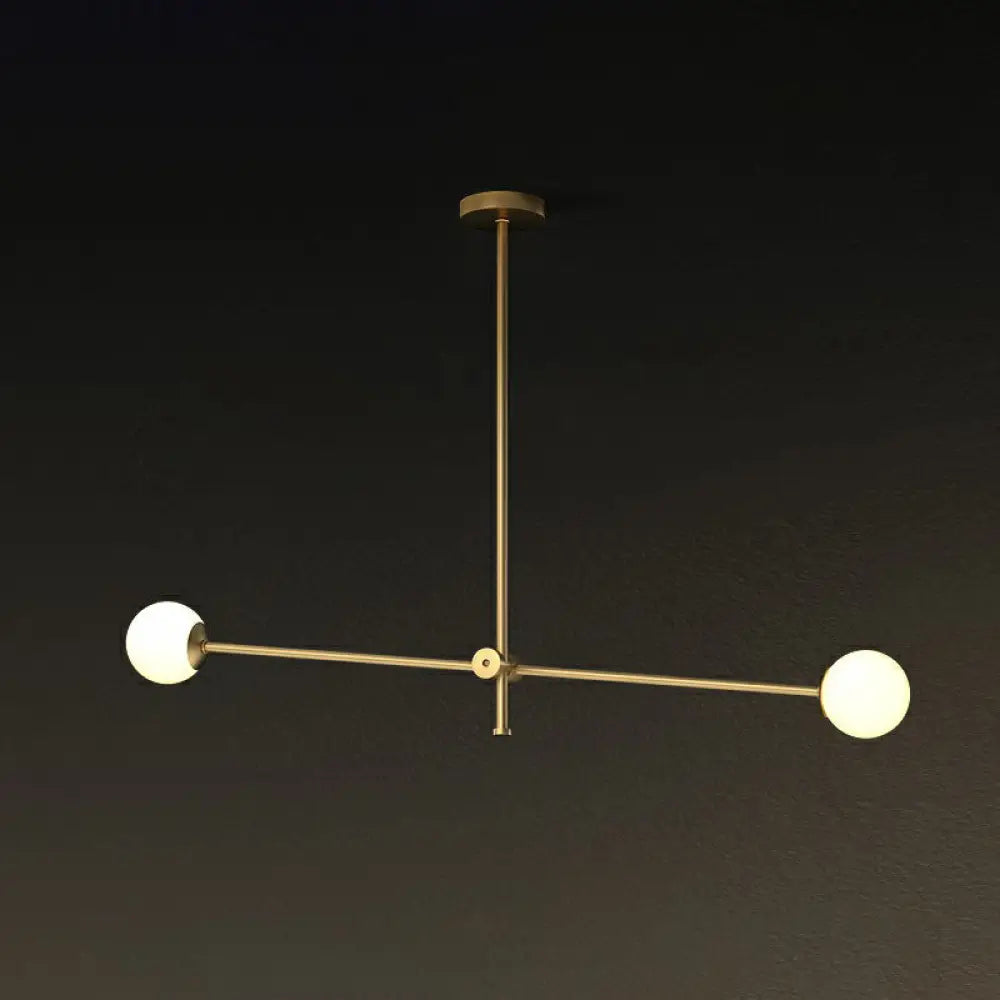 Minimalist Brass Finish Chandelier With Swivel Arm And Glass Shade 2 / Cream