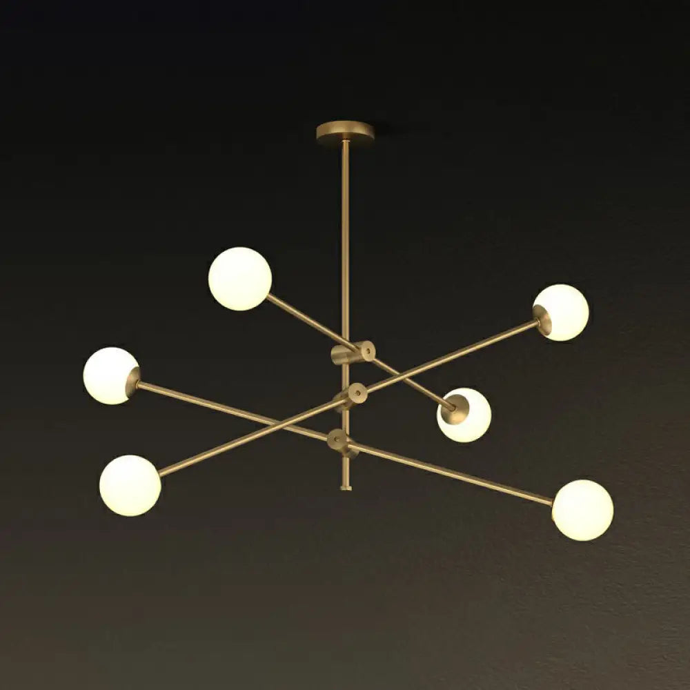 Minimalist Brass Finish Chandelier With Swivel Arm And Glass Shade 6 / Cream