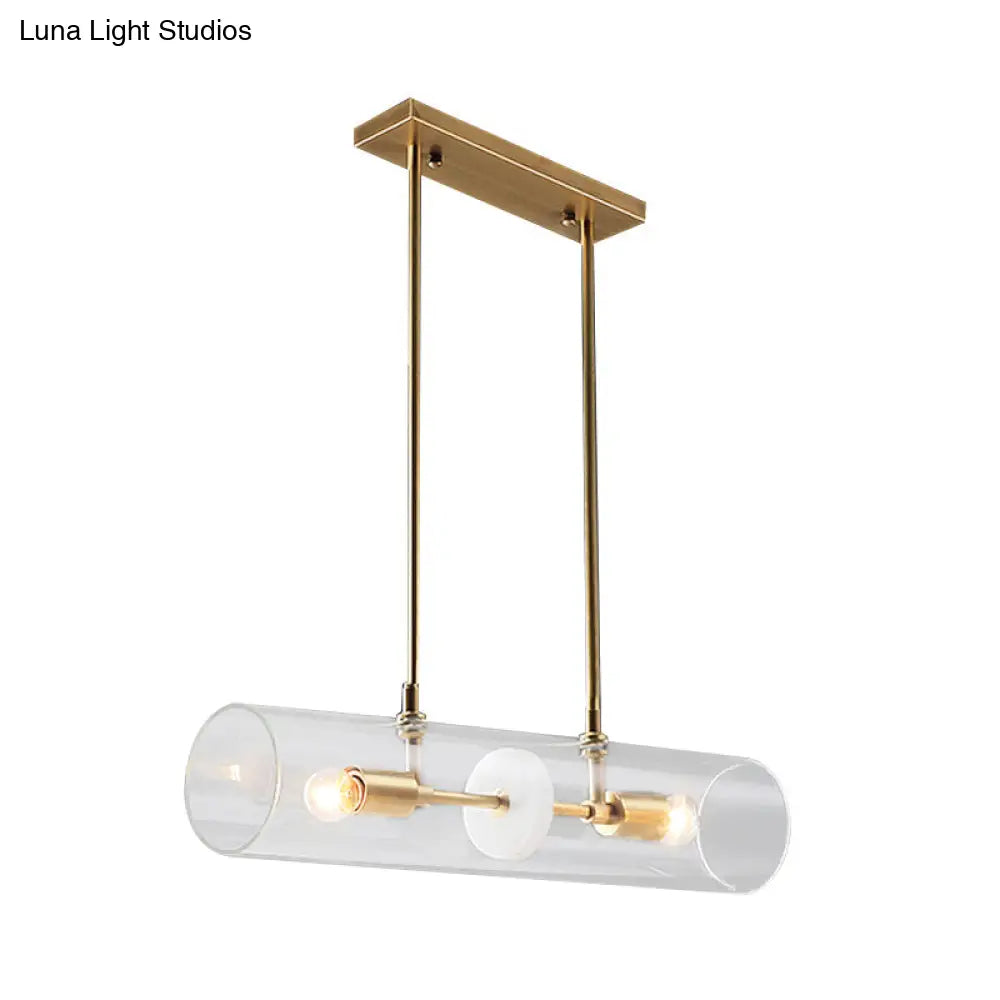 Minimalist Brass Finish Island Pendant With Clear Glass Tubes - Suspended Lighting Fixture