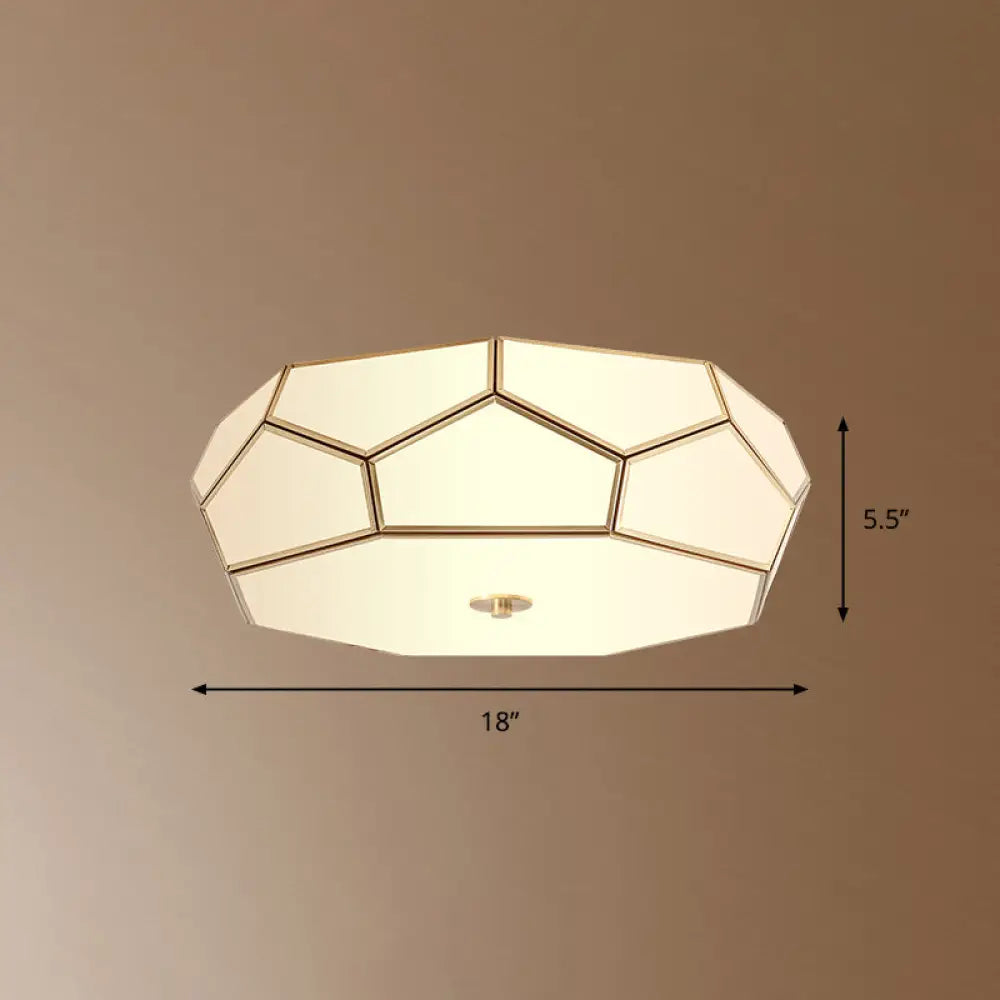 Minimalist Brass Flush Glass Ceiling Light For Bedroom - Polygon White Fixture / 18’