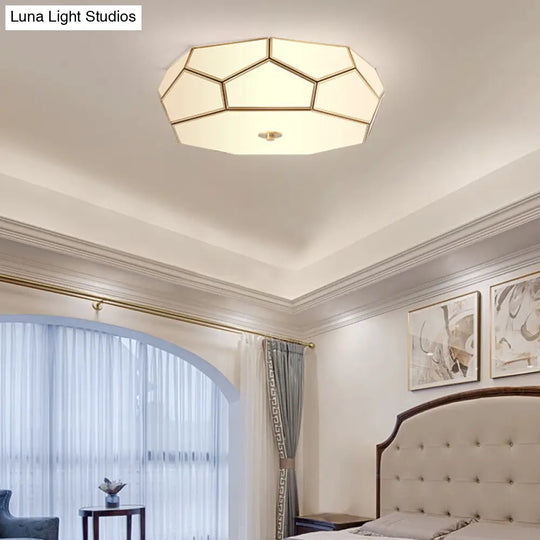 Minimalist Brass Flush Glass Ceiling Light For Bedroom - Polygon White Fixture