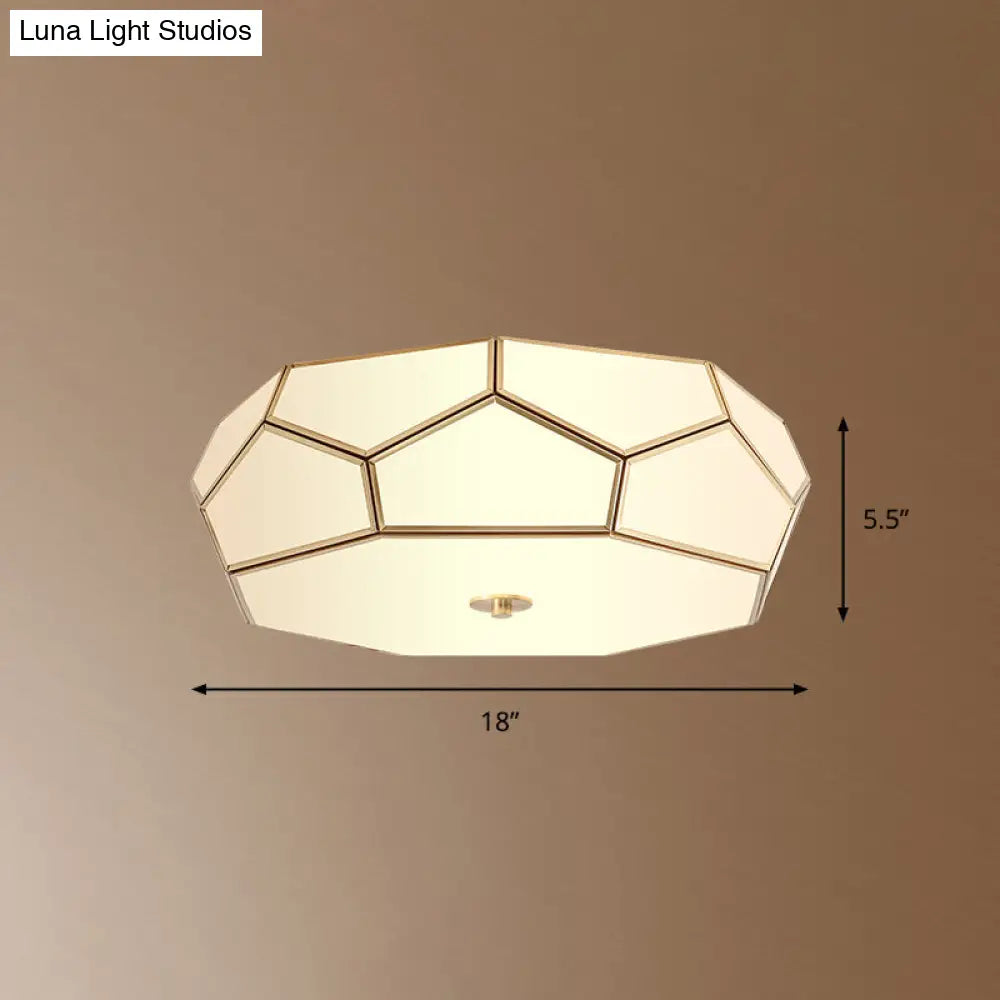 Minimalist Brass Flush Glass Ceiling Light For Bedroom - Polygon White Fixture / 18