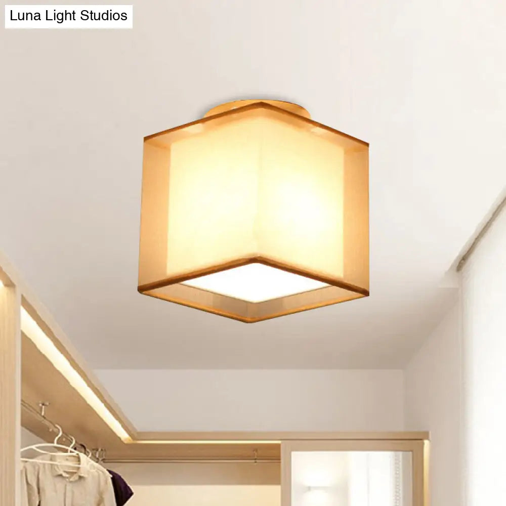 Minimalist Brass Flushmount Ceiling Light With Fabric Shade