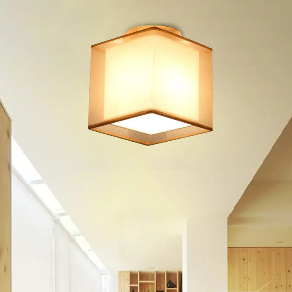Minimalist Brass Flushmount Ceiling Light With Fabric Shade / Square Plate