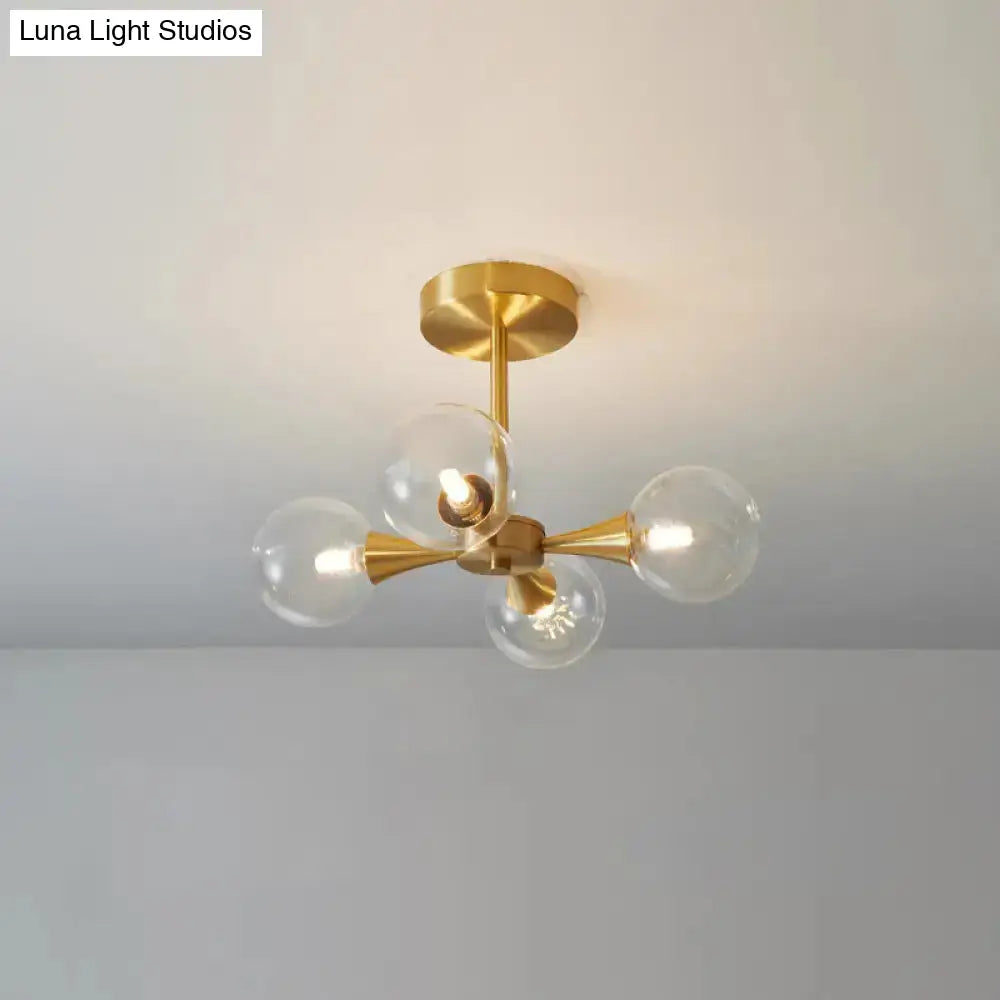 Minimalist Brass Globe Led Ceiling Lamp For Bedroom - Close To Light Fixture