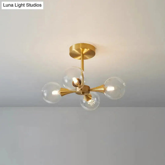 Minimalist Brass Globe Led Ceiling Lamp For Bedroom - Close To Light Fixture