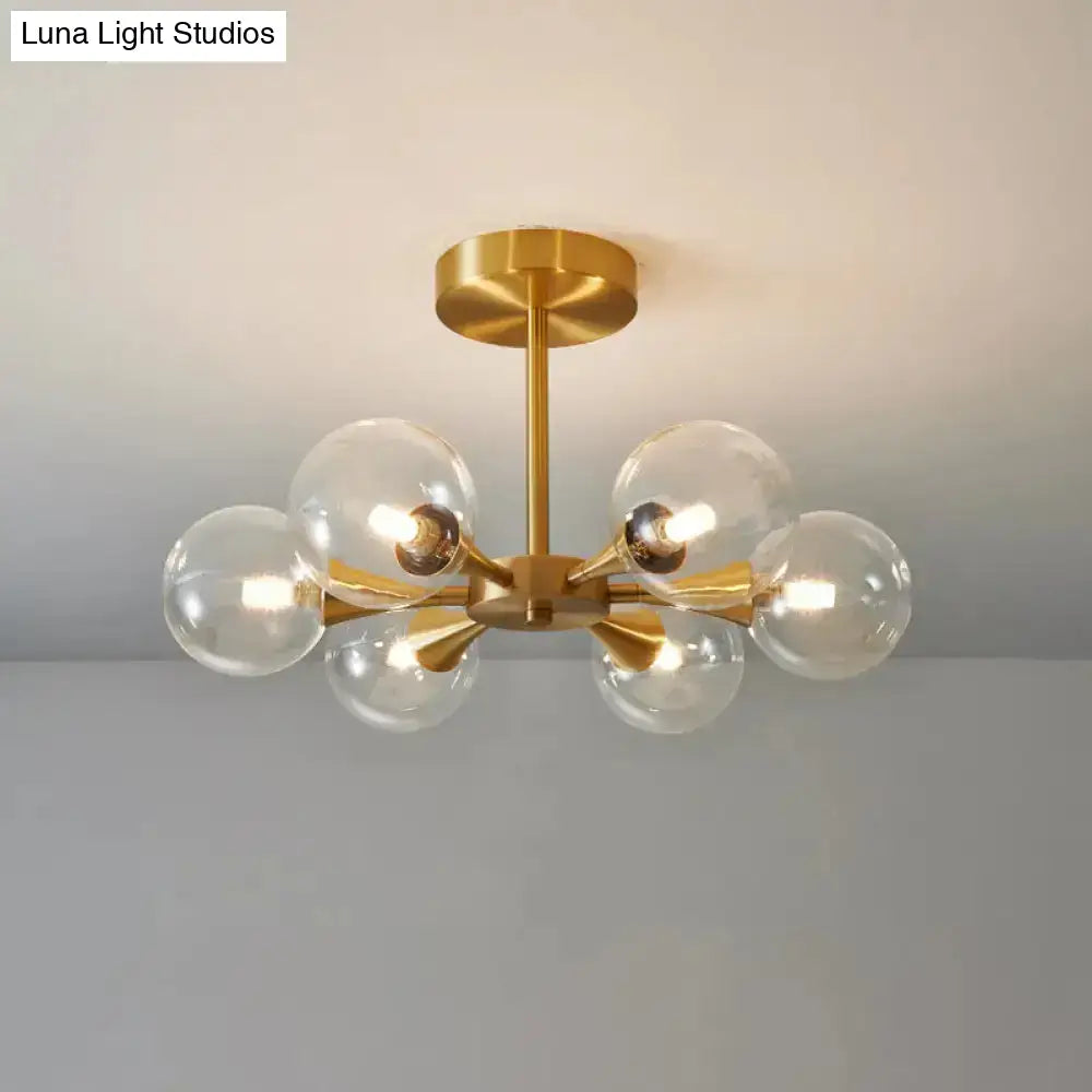 Minimalist Brass Globe Led Ceiling Lamp For Bedroom - Close To Light Fixture