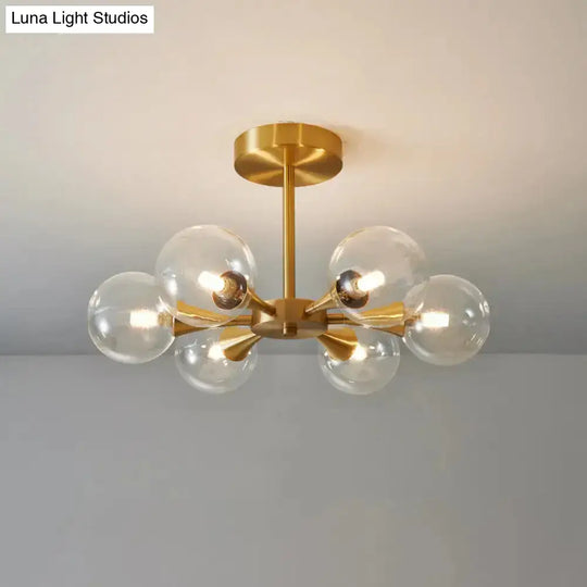 Minimalist Brass Globe Led Ceiling Lamp For Bedroom - Close To Light Fixture