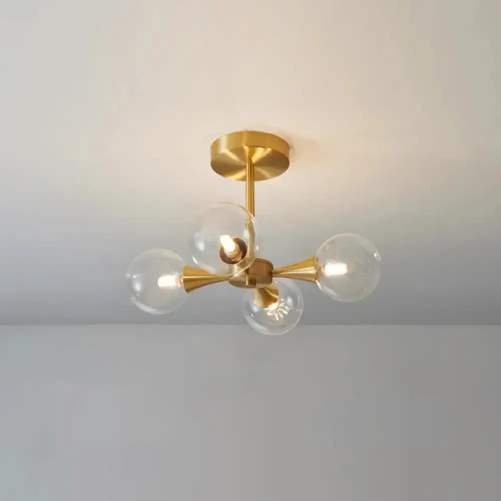 Minimalist Brass Globe Led Ceiling Lamp For Bedroom - Close To Light Fixture 4 / Clear