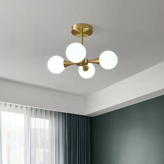 Minimalist Brass Globe Led Ceiling Lamp For Bedroom - Close To Light Fixture 4 / Milk White
