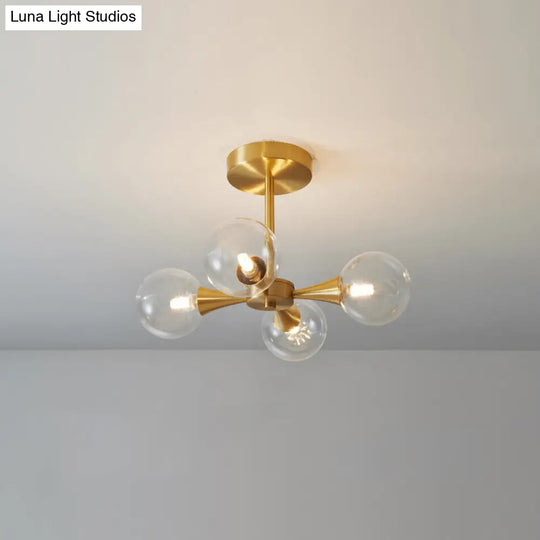 Minimalist Brass Globe Led Ceiling Lamp For Bedroom - Close To Light Fixture 4 / Clear