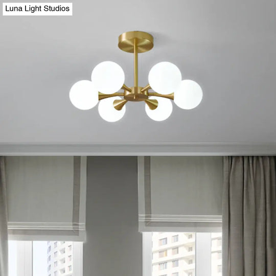 Minimalist Brass Globe Led Ceiling Lamp For Bedroom - Close To Light Fixture