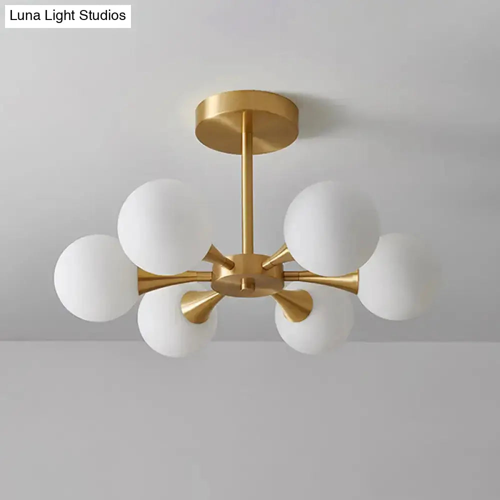 Minimalist Brass Globe Led Ceiling Lamp For Bedroom - Close To Light Fixture