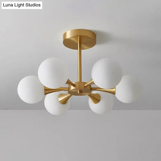 Minimalist Brass Globe Led Ceiling Lamp For Bedroom - Close To Light Fixture