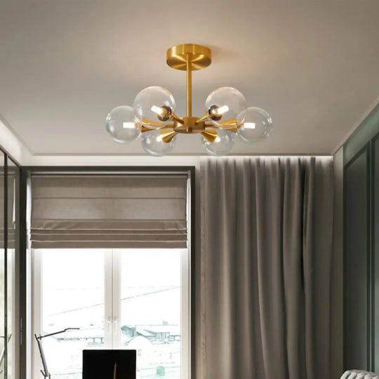 Minimalist Brass Globe Led Ceiling Lamp For Bedroom - Close To Light Fixture 6 / Clear