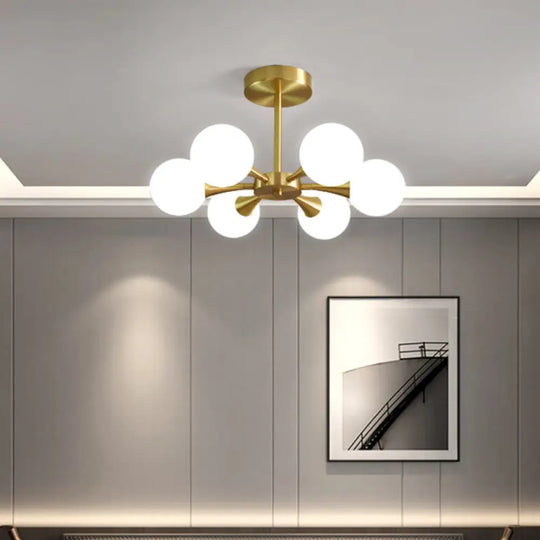 Minimalist Brass Globe Led Ceiling Lamp For Bedroom - Close To Light Fixture 6 / Milk White