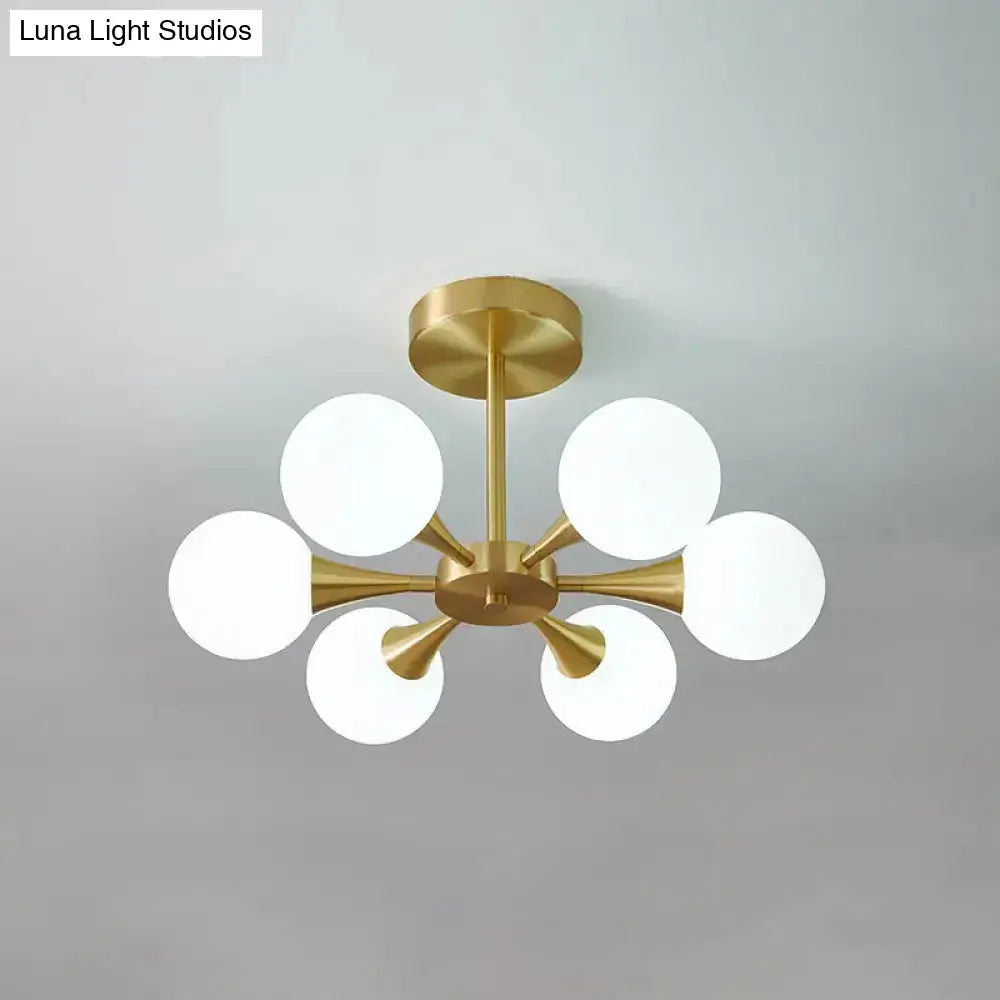 Minimalist Brass Globe Led Ceiling Lamp For Bedroom - Close To Light Fixture