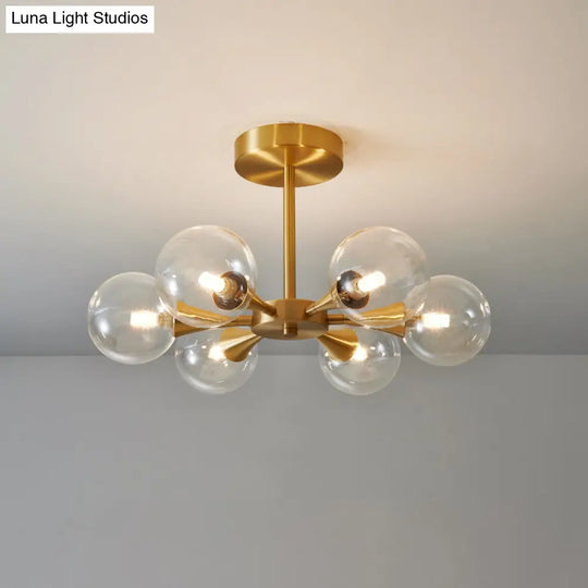 Minimalist Brass Globe Led Ceiling Lamp For Bedroom - Close To Light Fixture
